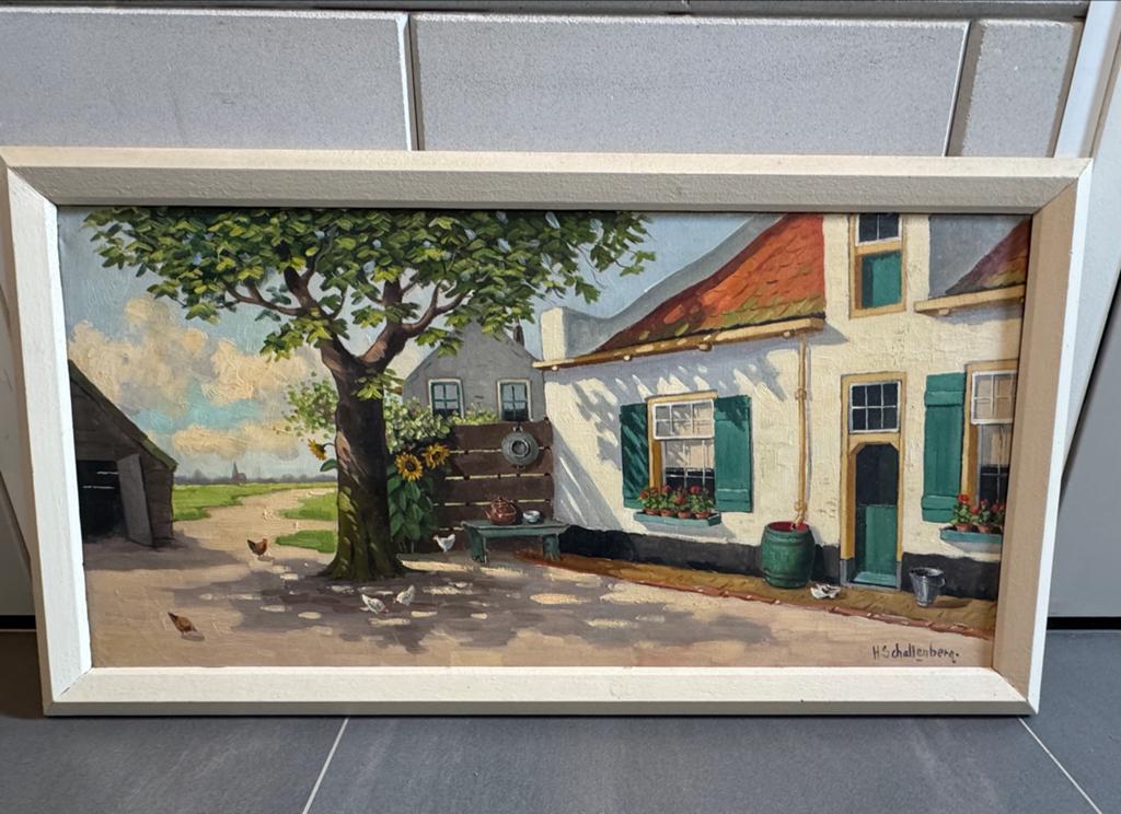 Schilderij Huibert Schallenberg - Boerderijtafereel te koop, Ophalen of Verzenden