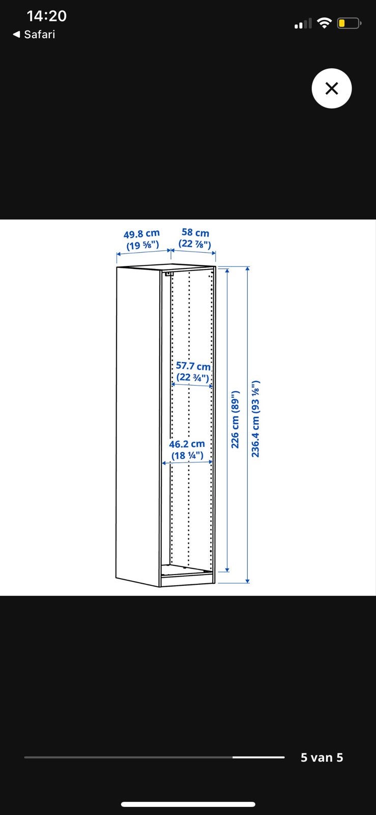 2x IKEA PAX Kledingkast Frame Wit 50x58x236 cm, Huis en Inrichting, Kasten | Kledingkasten, Ophalen, Met plank(en), Minder dan 50 cm