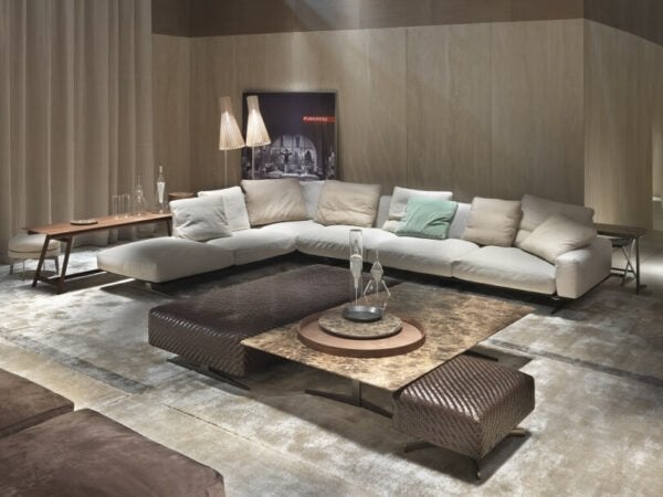Flexform Softdream hoekbank cat Extra Ermo olive LP 28.000,-, Info@micheldethouars.nl, Leer, Flexform, 9723 CA