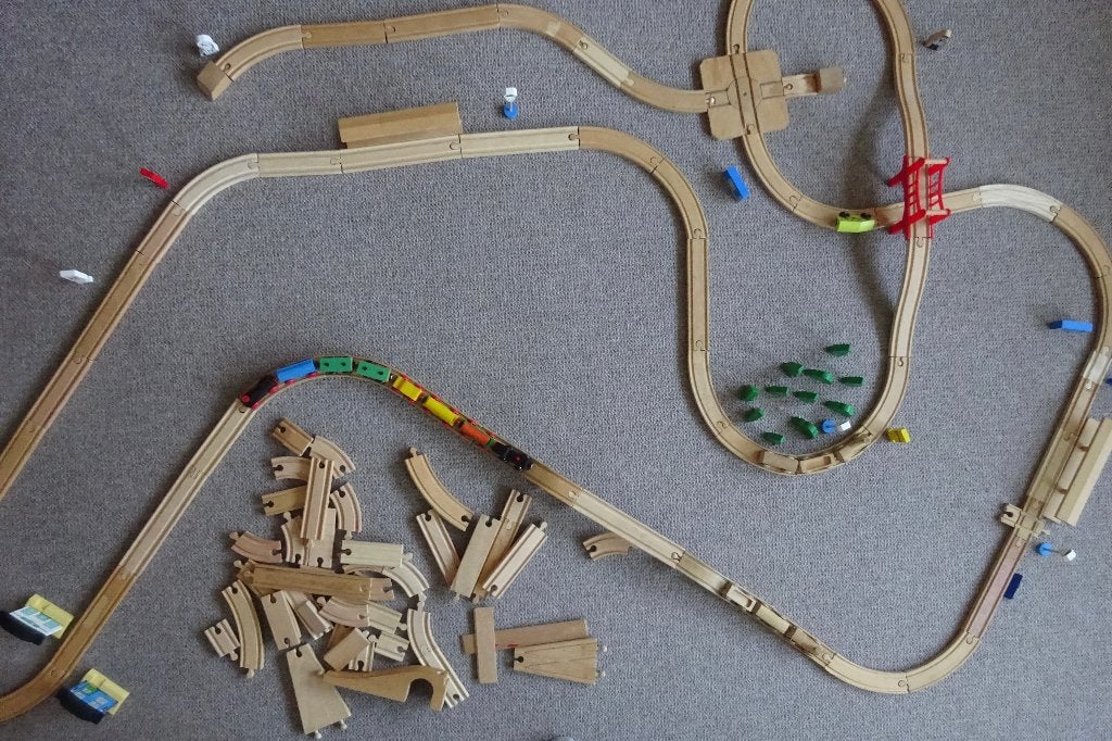 Houten trein met rails, Kinderen en Baby's, Speelgoed | Houten speelgoed, Ophalen, Gebruikt, Overige typen