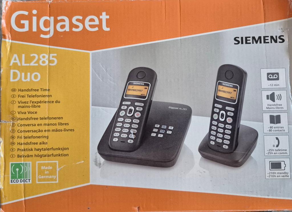 Gigaset Siemens AL285 Duo DECT telefoon met antwoordapparaat, Ophalen, Gebruikt, 2 handsets, Stralingsarm