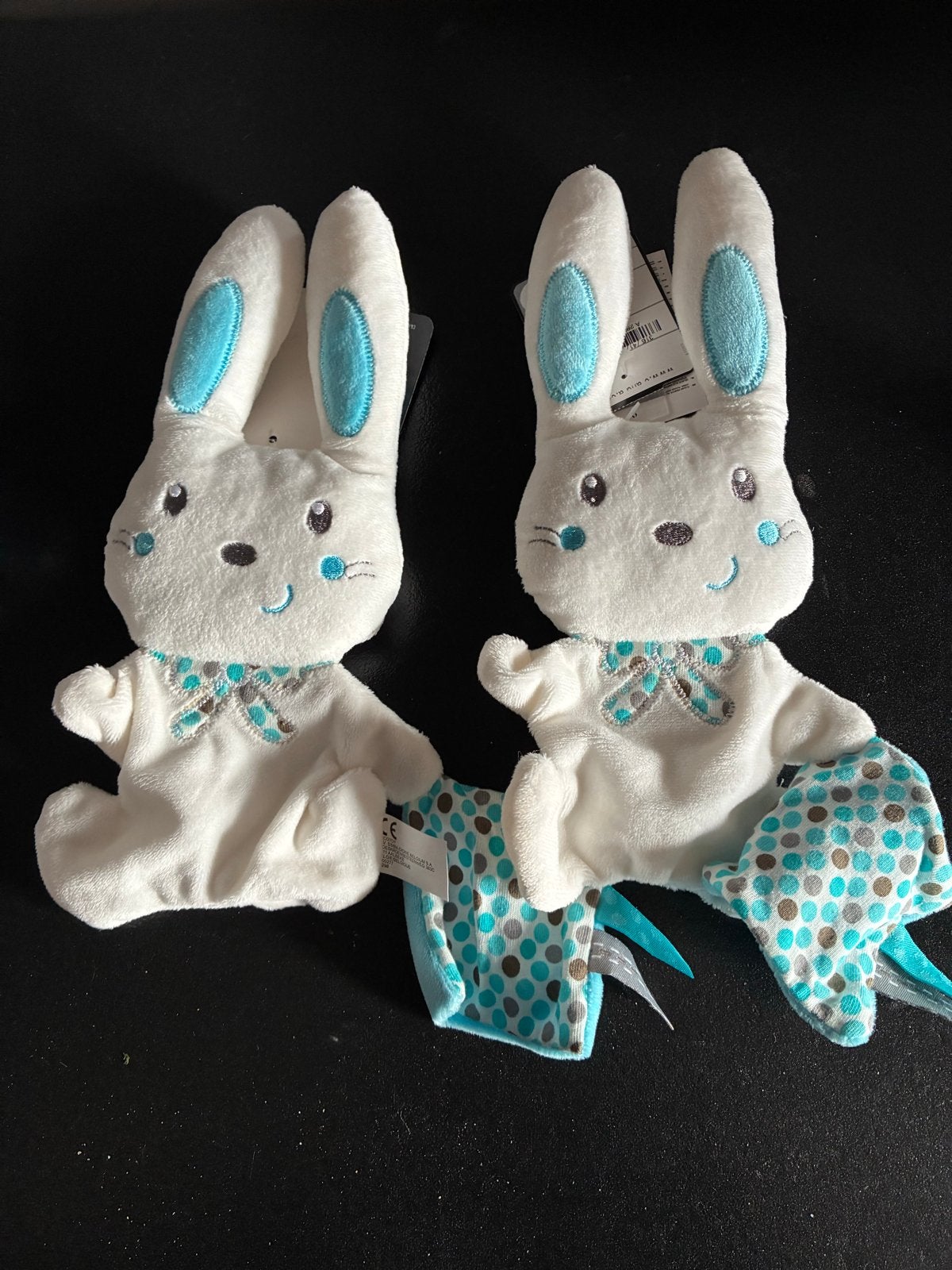 2x C&A Baby Konijn knuffeldoekjes Speeltje Wit Blauw Stipjes, Ophalen of Verzenden, Nieuw, Overige typen, Met geluid