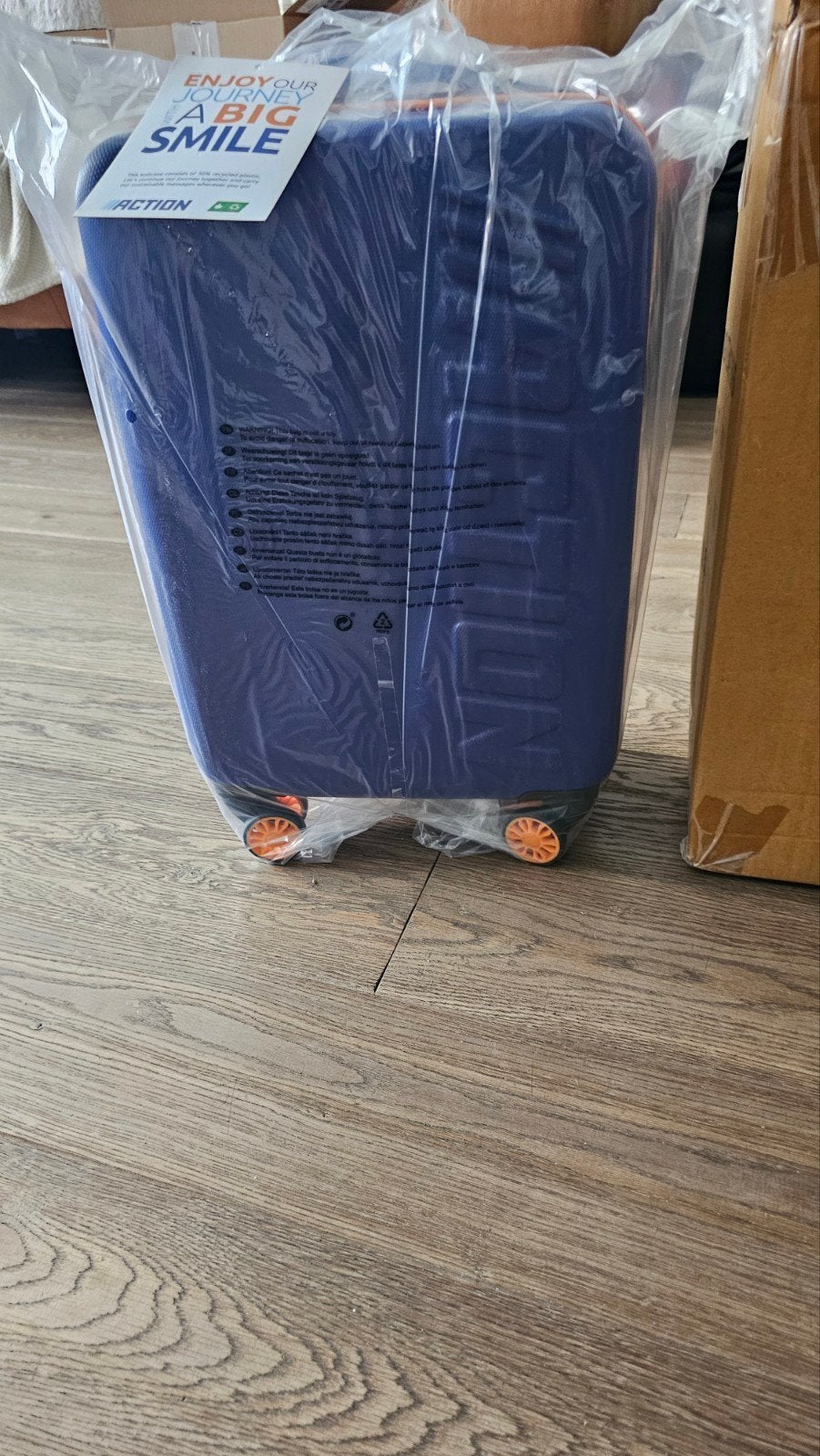 Nieuwe Action Koffer - Blauw met Oranje accenten, Wieltjes, 50 tot 60 cm, Hard kunststof, Nieuw