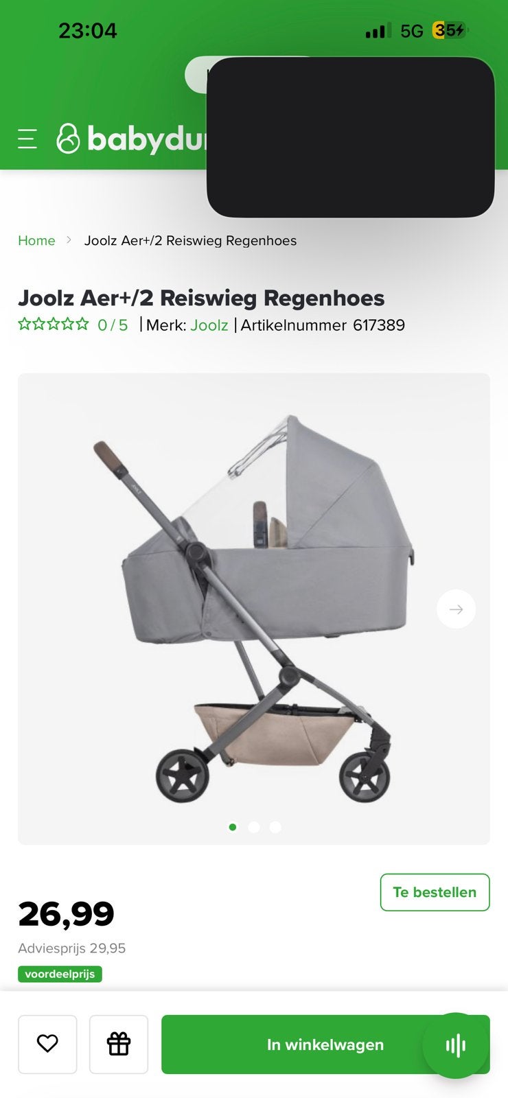 Joolz aer regenhoes reiswieg, Ophalen of Verzenden, Zo goed als nieuw