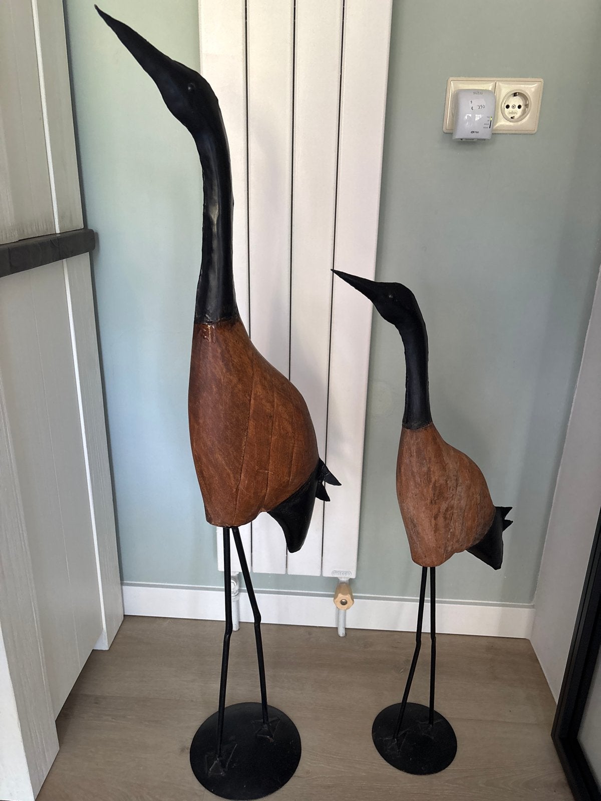 Decoratieve Kraanvogels - Set van 2 metaal,hout, Antiek en Kunst, Kunst | Designobjecten, Ophalen of Verzenden
