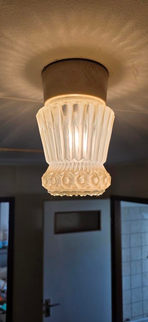 Vintage Plafondlamp Glas - Art Deco Stijl, Ophalen, Gebruikt, Art Deco