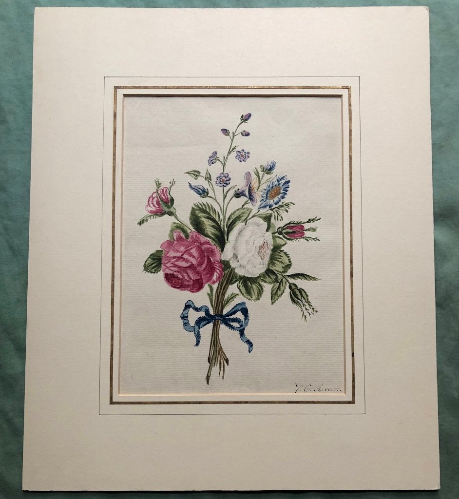 Aquarel bloemen rozen 1807, Bloemen, Ophalen of Verzenden, Papier, Gedateerd