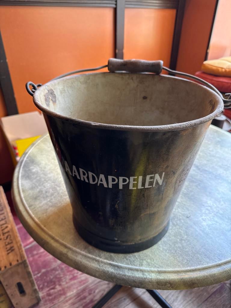 Vintage Aardappelemmer - Zwart met Witte Letters, Ophalen of Verzenden