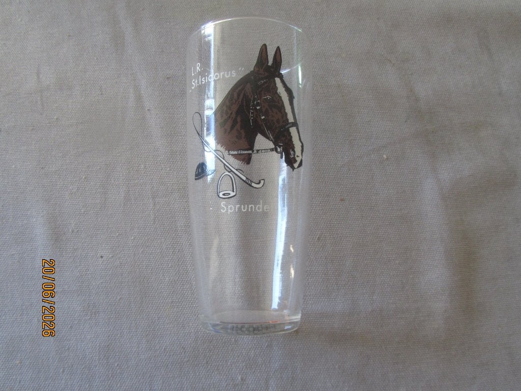 Drinkglas L.R. St. Isidorus Sprundel Paardensport, Ophalen of Verzenden, Gebruikt, Frisdrankglas