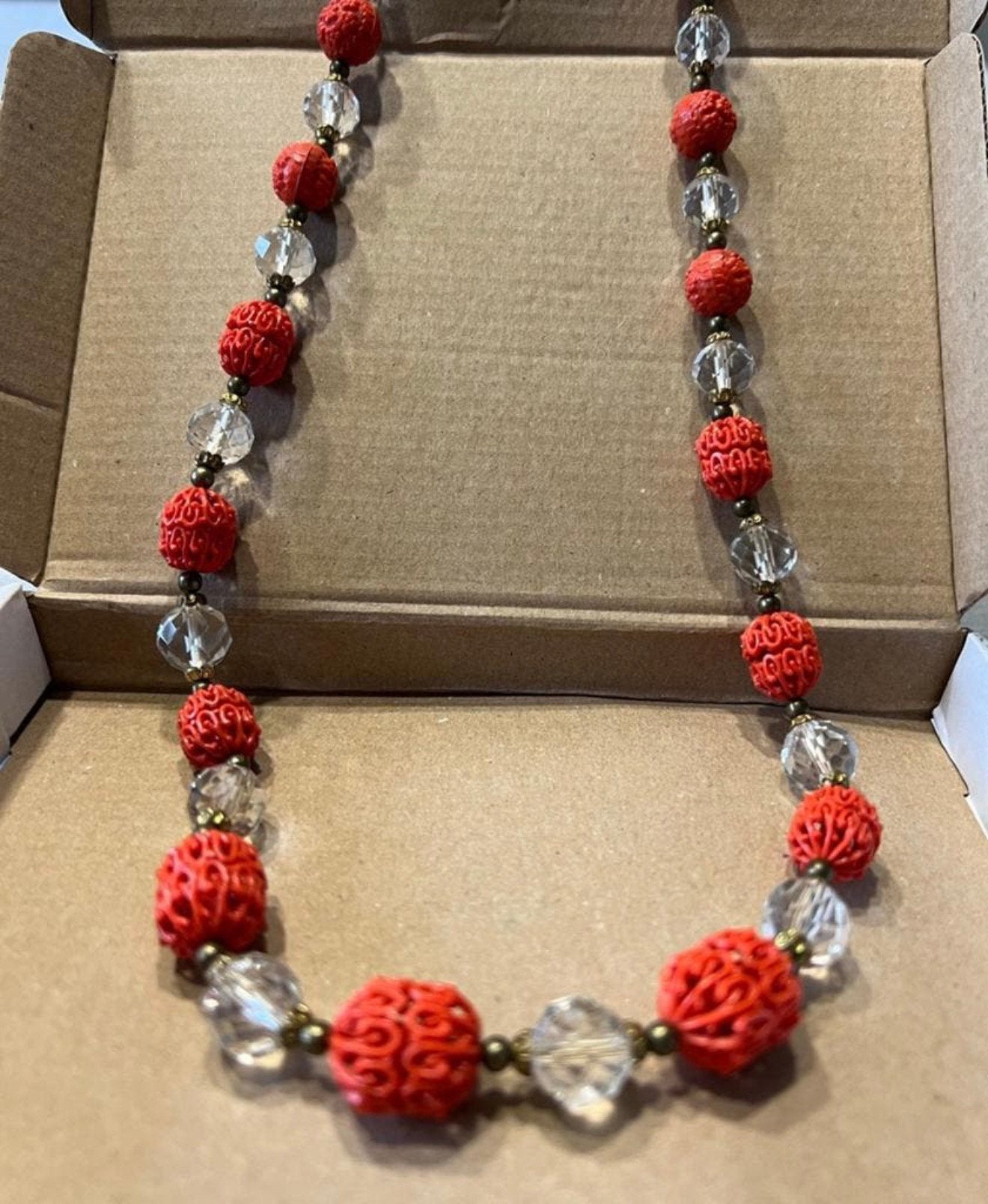 Vintage Tsjechische geslepen glaskraal early moulded ketting, Ophalen of Verzenden, Overige materialen, Ketting