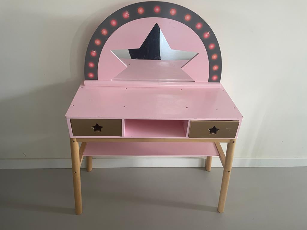 Roze kaptafel met spiegel en lades voor kinderen, Ophalen, Zo goed als nieuw, 50 tot 100 cm, Minder dan 100 cm