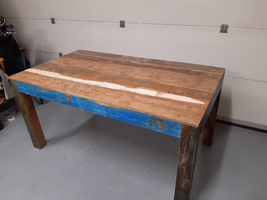 Tafel  teakhout  meerkleurig, Huis en Inrichting, Tafels | Eettafels, Ophalen, Gebruikt, Teakhout, 50 tot 100 cm