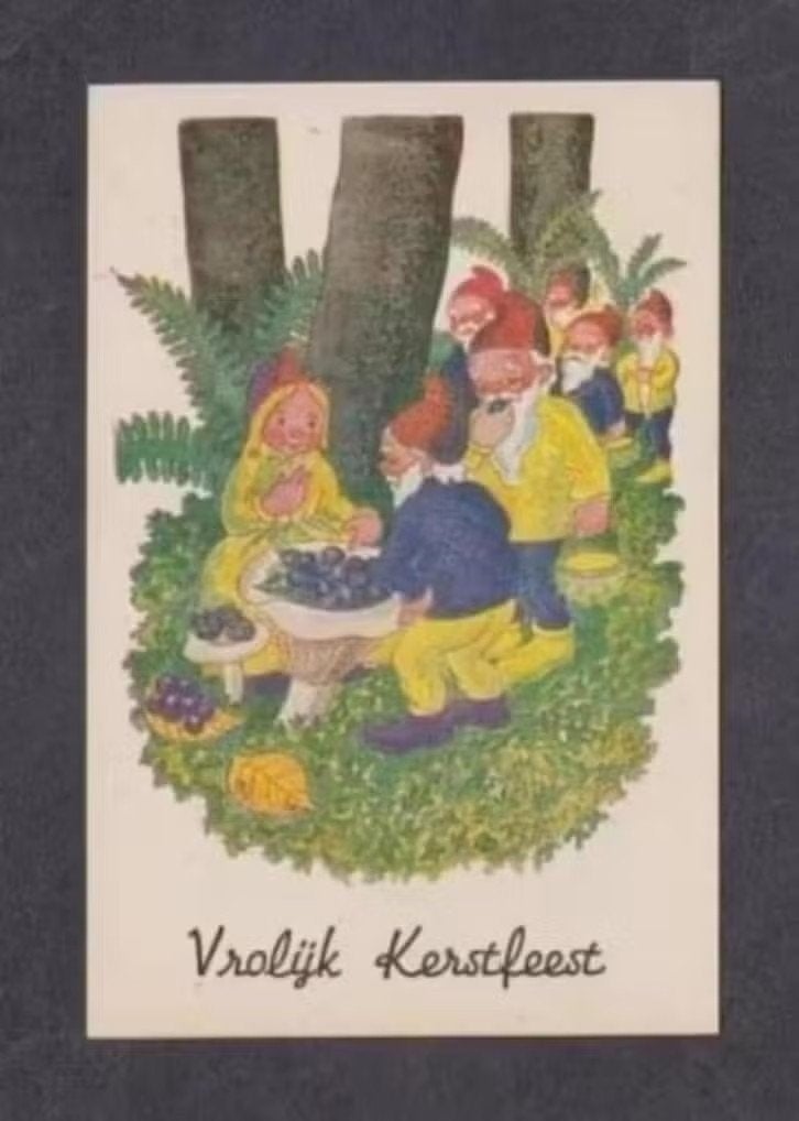 Vrolijk Kerstfeest Kabouters Bosbessen Paddestoelen., Verzamelen, Ansichtkaarten | Themakaarten, Ophalen of Verzenden, 1920 tot 1940