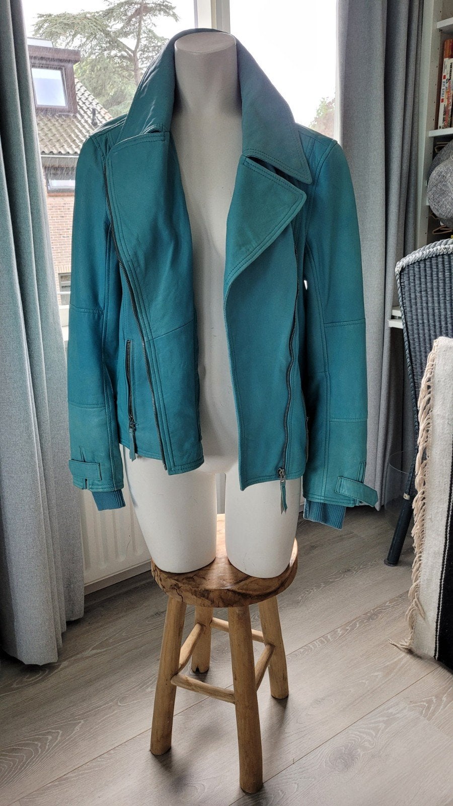 Leren jasje Esprit mt 40 turquoise blauw, Ophalen of Verzenden, Zo goed als nieuw, Maat 38/40 (M), Blauw