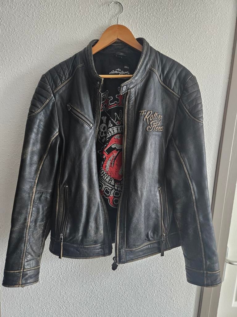 Rolling Stones Leren Jas - Maat M, Kleding | Heren, Jassen | Zomer, Gedragen, Maat 48/50 (M), Zwart, Ophalen of Verzenden