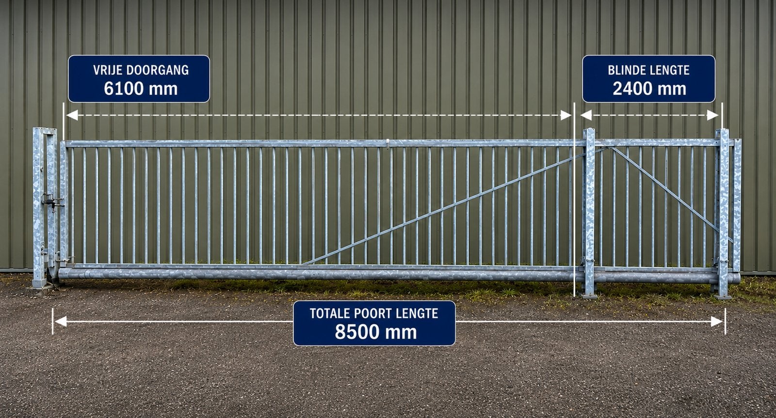 Gegalvaniseerde schuifpoort 8500 mm – vrije doorgang 6100 mm, Tuin en Terras, Tuinhekken en Hekwerk, Ophalen, Zo goed als nieuw