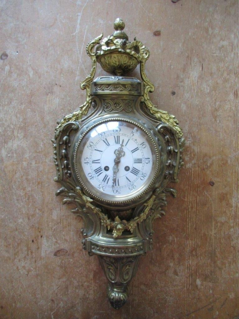 Oer 11384 ANTIEKE 19e eeuwse bronzen cartel klok, Ophalen