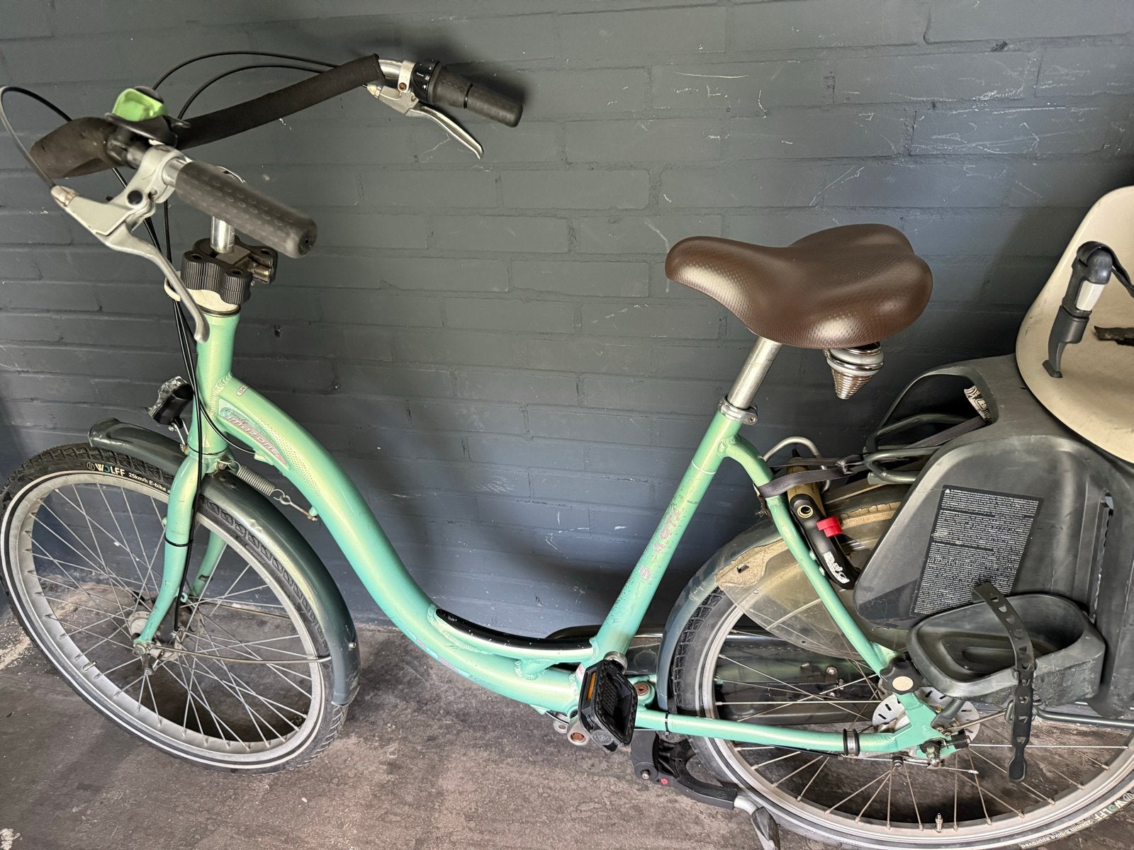Sparta amazone moederfiets met lage instap en kinderzitje, Fietsen en Brommers, Ophalen, Sparta, Trommelrem, 53 tot 56 cm
