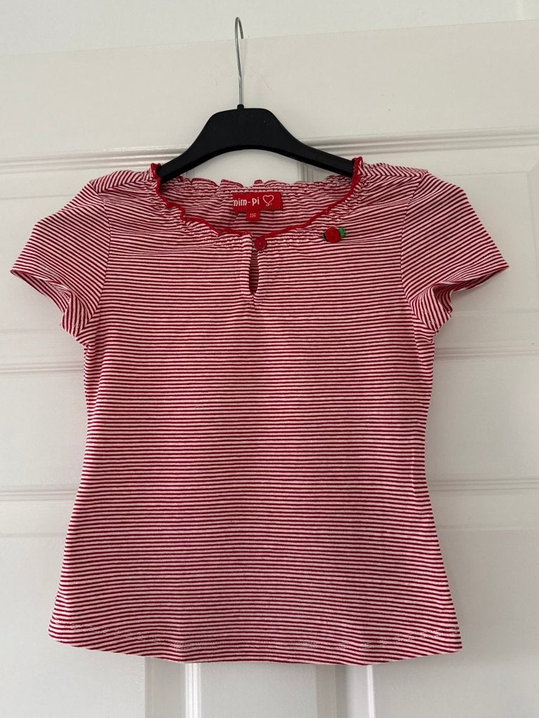 Rood/wit gestreept t-shirtje Mim Pi maat 116, Kinderen en Baby's, Meisje, Ophalen of Verzenden, Zo goed als nieuw, Shirt of Longsleeve