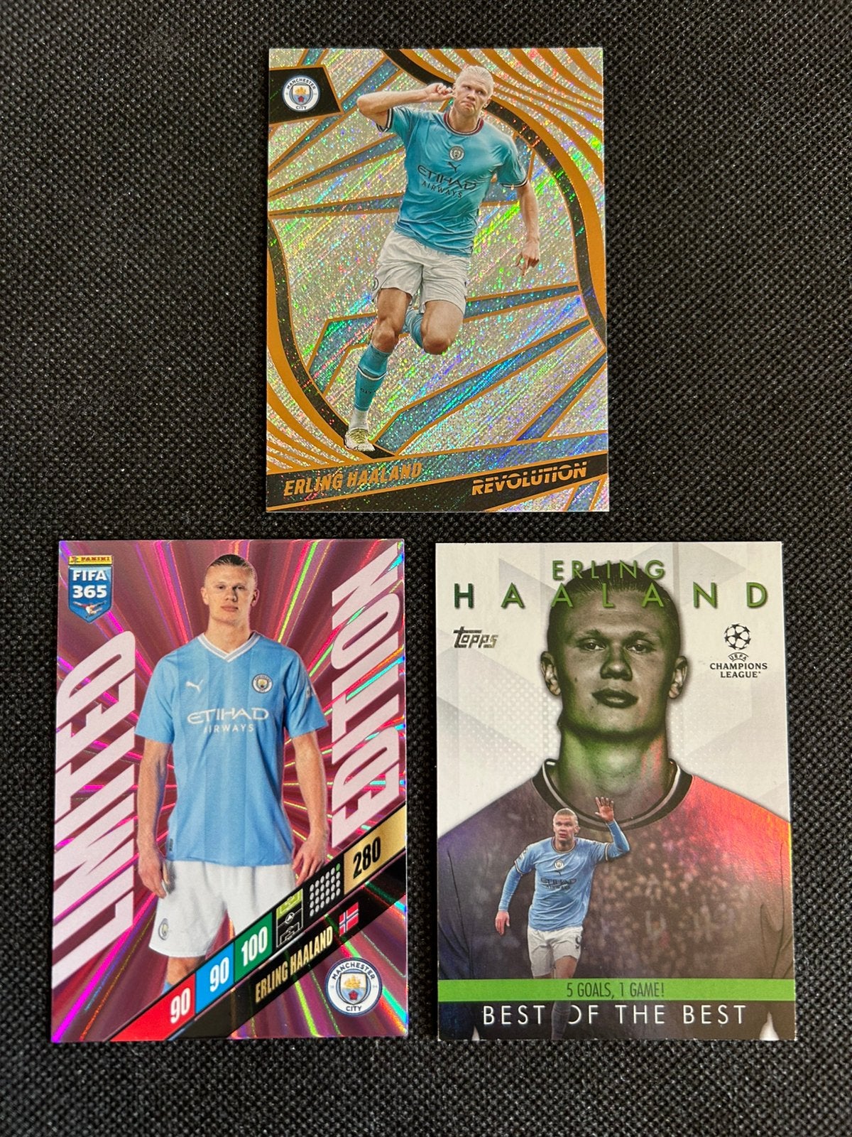 Drie Erling Haaland voetbalkaartjes, Ophalen of Verzenden, Zo goed als nieuw, Plaatje