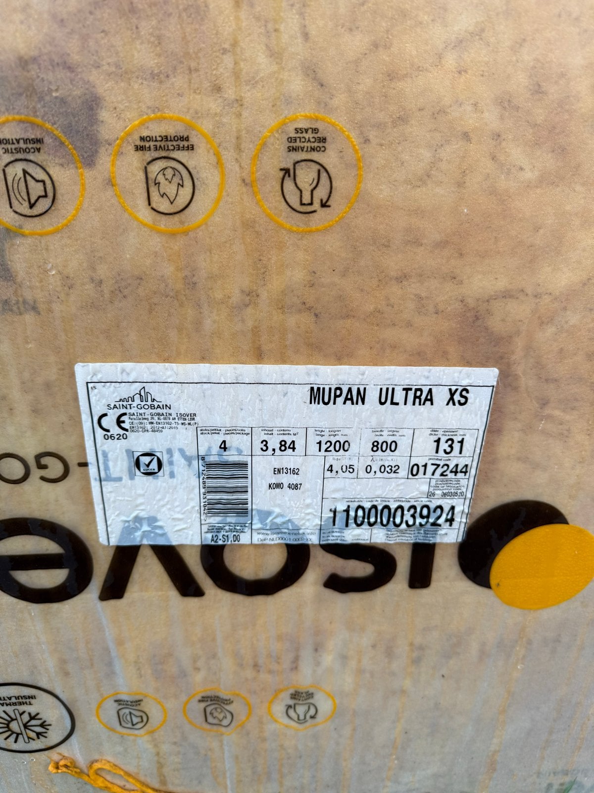 Isover Mupan Ultra XS Glaswol isolatie, Doe-het-zelf en Verbouw, Isolatie en Afdichting, Ophalen, 12 cm of meer, Nieuw, Minder dan 5 m²