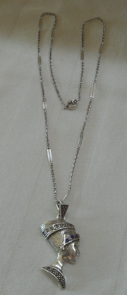 Zilveren ketting met Nefertiti hanger nr.658, Met hanger, Gebruikt, Verzenden, Zilver