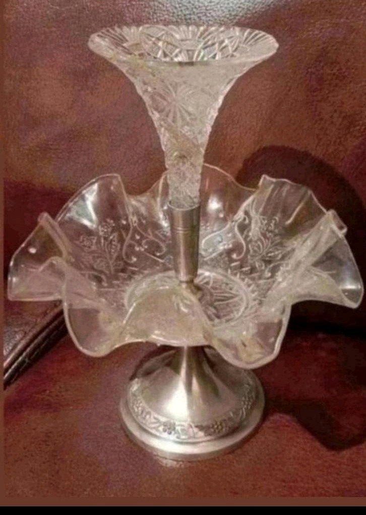 Mooie vintage kandelaar of schaal, gemaakt van kristal en me, Antiek en Kunst, Ophalen of Verzenden