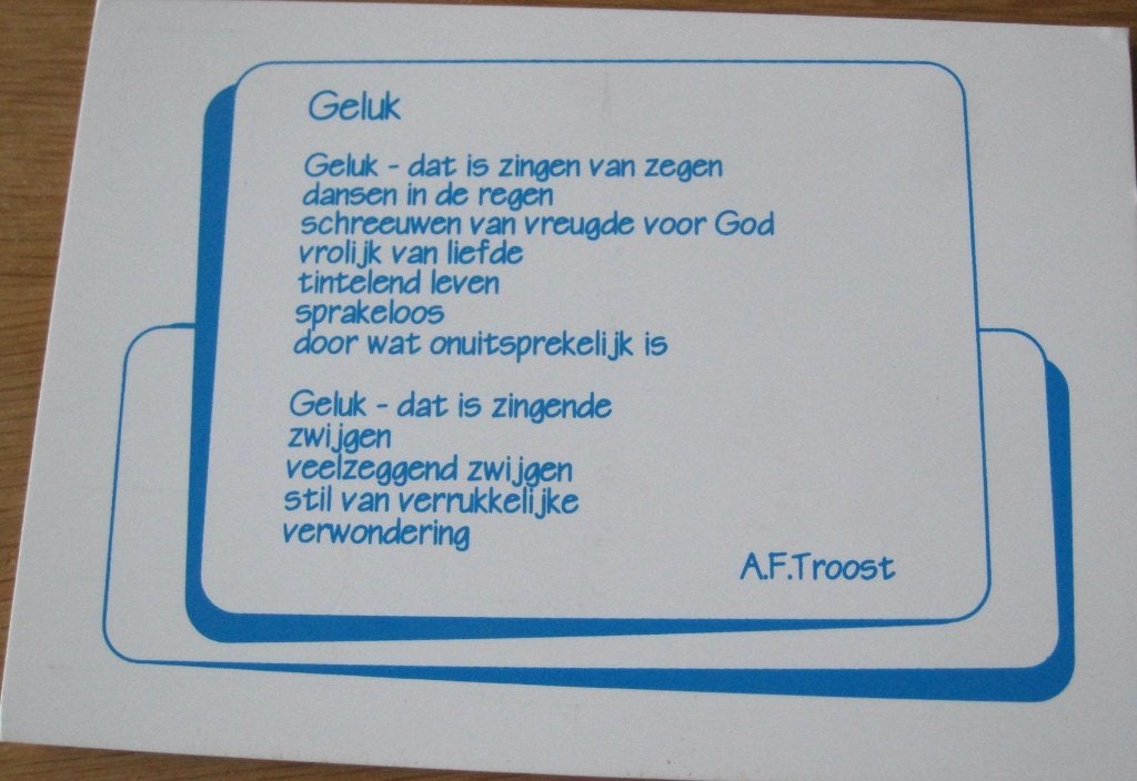 gedicht Geluk van A.F. Troost op ansichtkaart - nieuw, Verzenden, 1980 tot heden, Ongelopen, Overige thema's