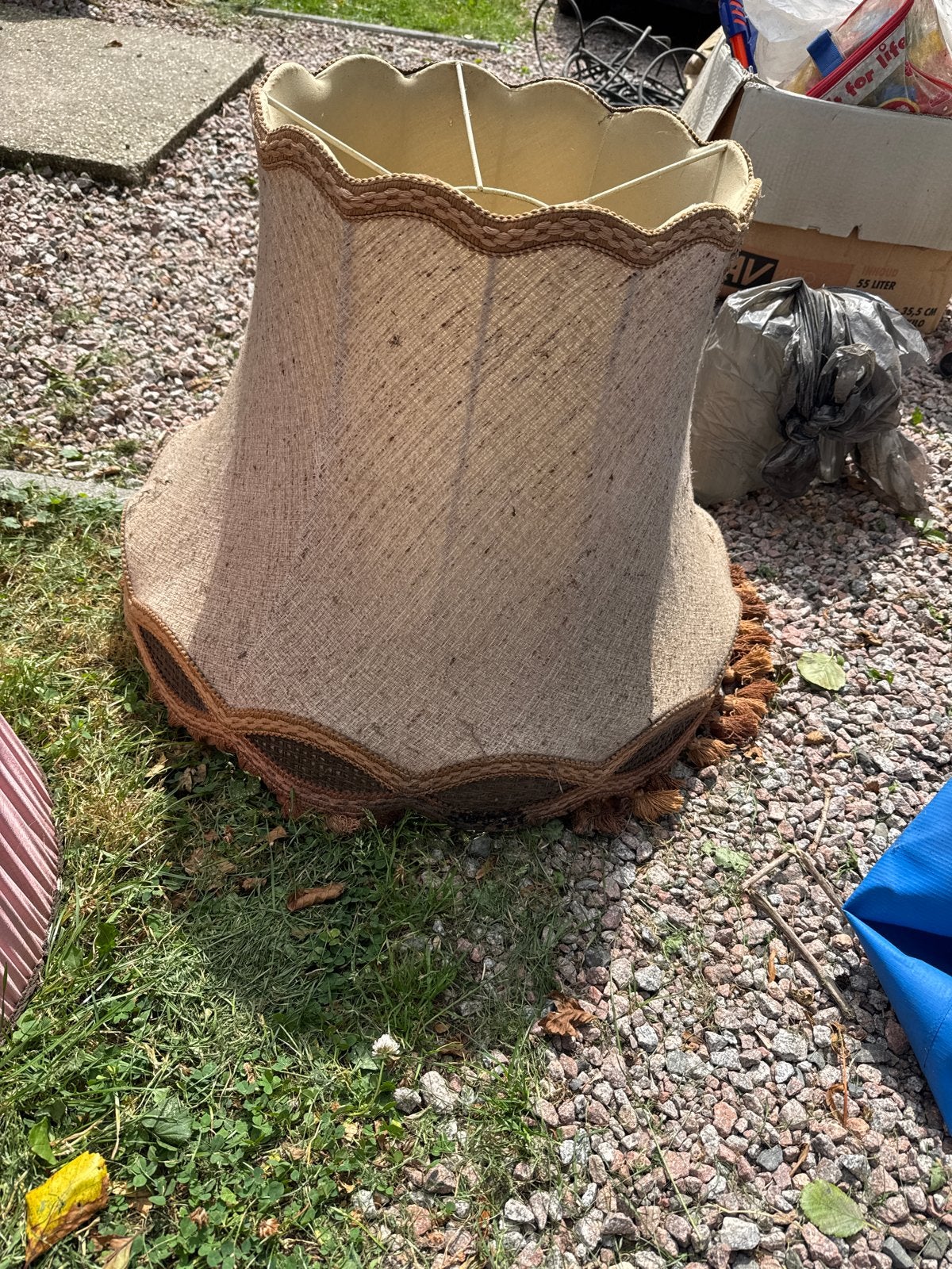 Vintage lampenkap, beige met franjes, Ophalen, Gebruikt, Overige typen, Beige