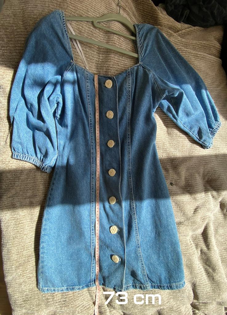 Denim kort jurkje met pofmouwen, Kleding | Dames, Jurken, Maat 38/40 (M), Zo goed als nieuw, Boven de knie, Verzenden