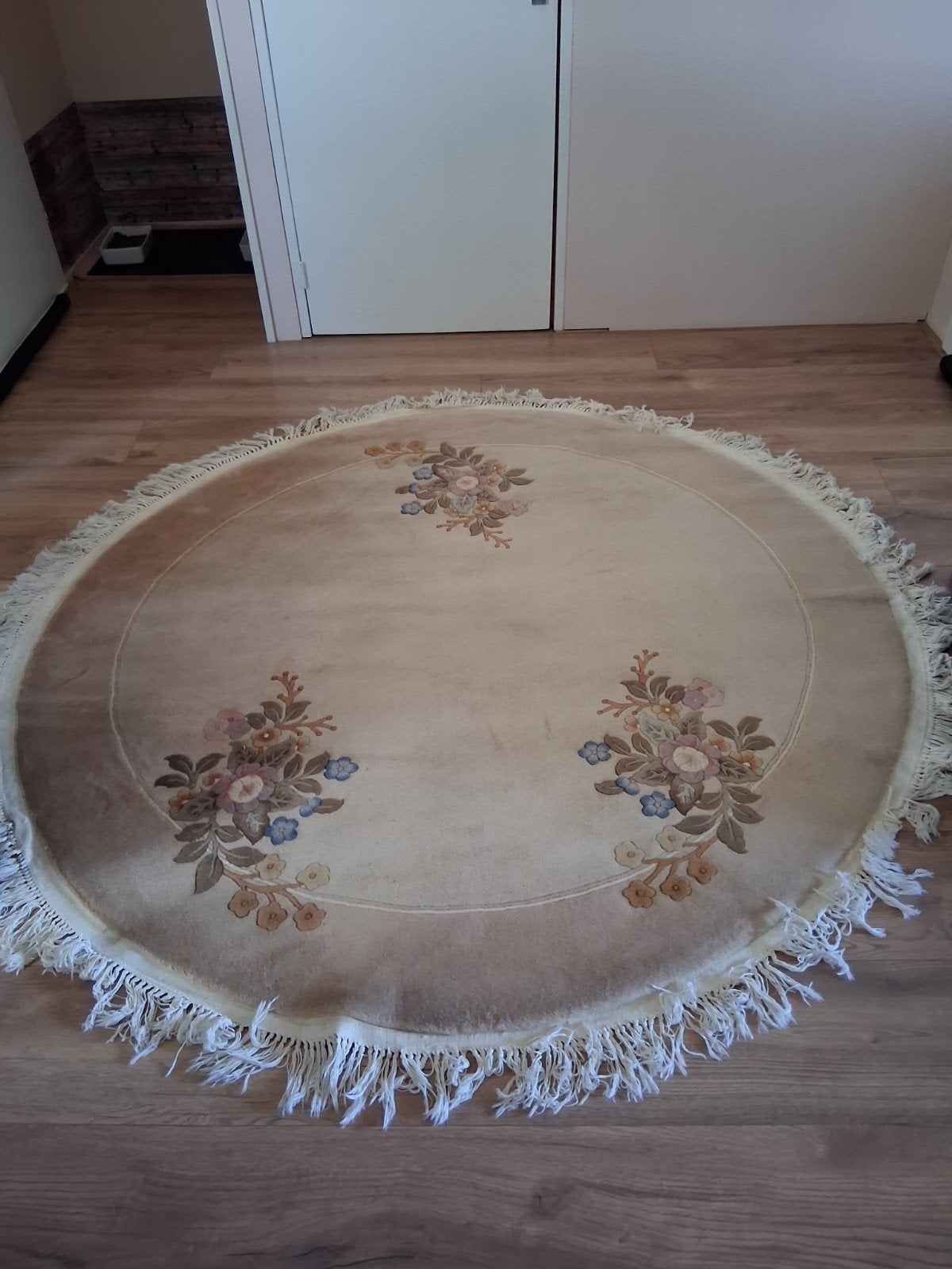 Origineel rond Perzisch tapijt, net terug van stomerij, Ophalen, Vintage, Klassiek, Bloemmotief, Gebruikt, Bruin