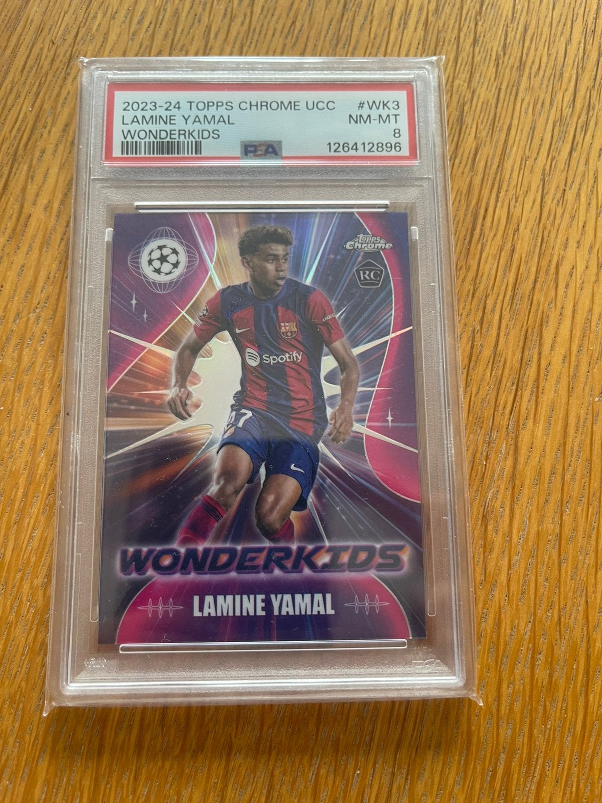 Lamine Yamal Rookie card PSA 8 Wonderkids Topps, Ophalen of Verzenden, Zo goed als nieuw, Plaatje