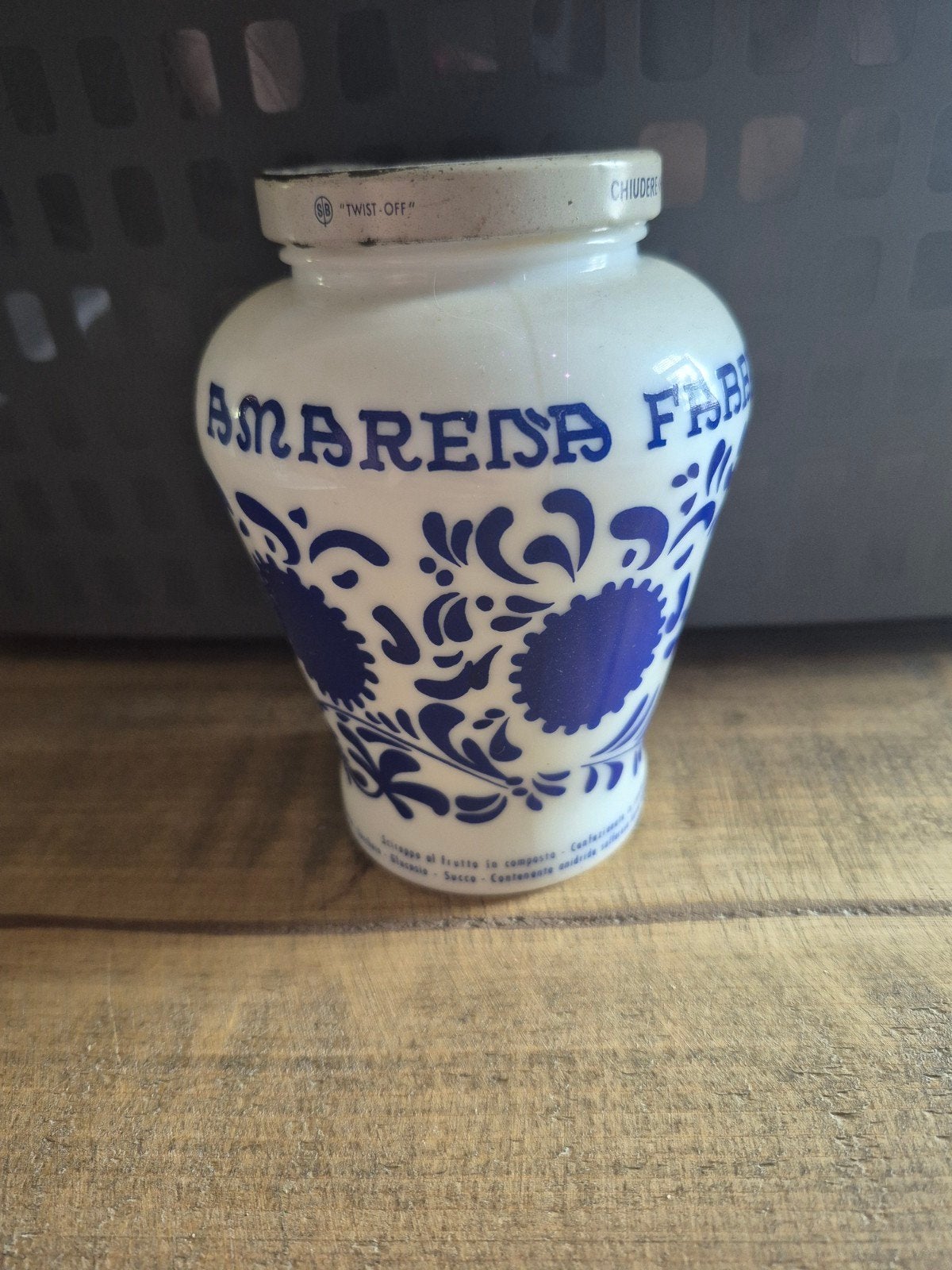 Vintage Amarena Fabbri pot - Blauw en wit keramiek, Ophalen of Verzenden