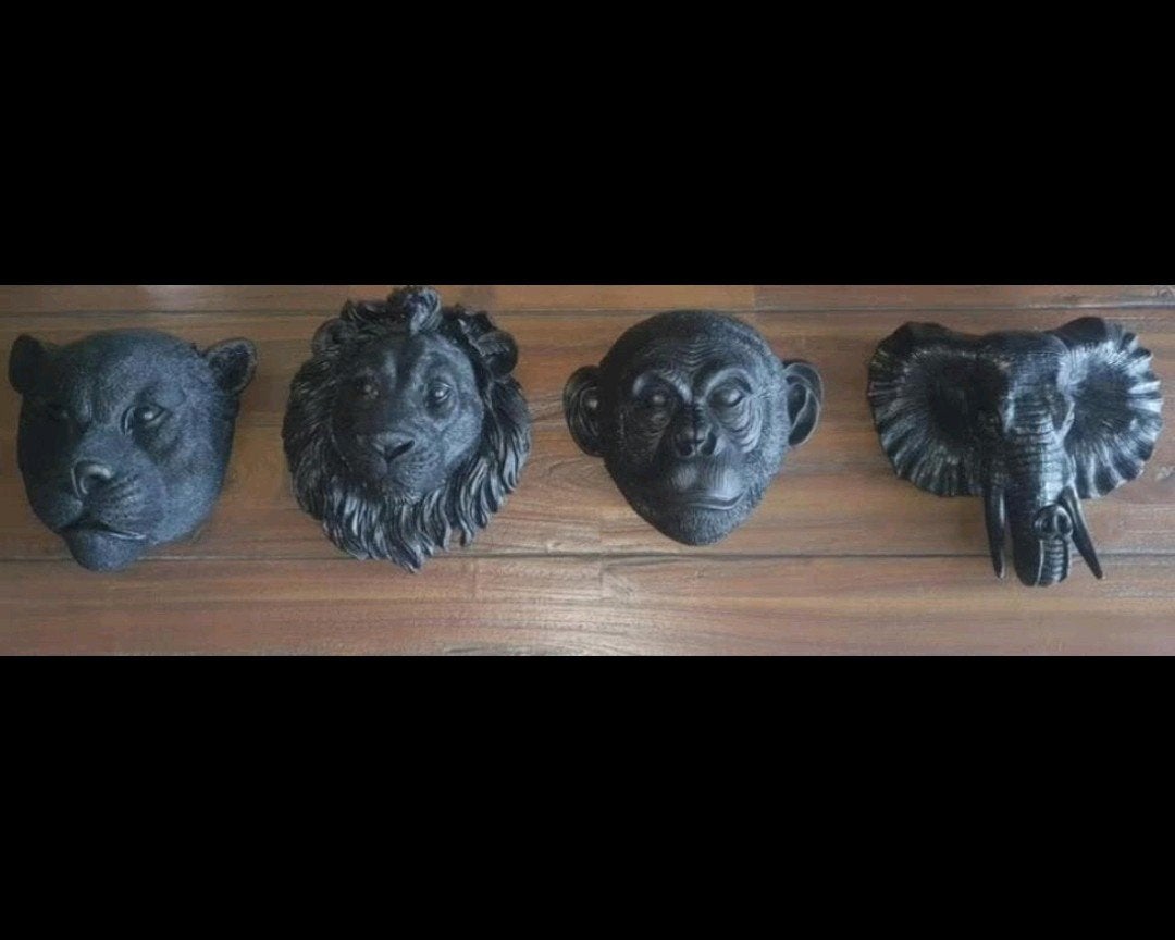Set van 4 Wanddecoraties: Leeuw, Chimpansee, Olifant, Panter, Huis en Inrichting, Woonaccessoires | Overige, Ophalen of Verzenden