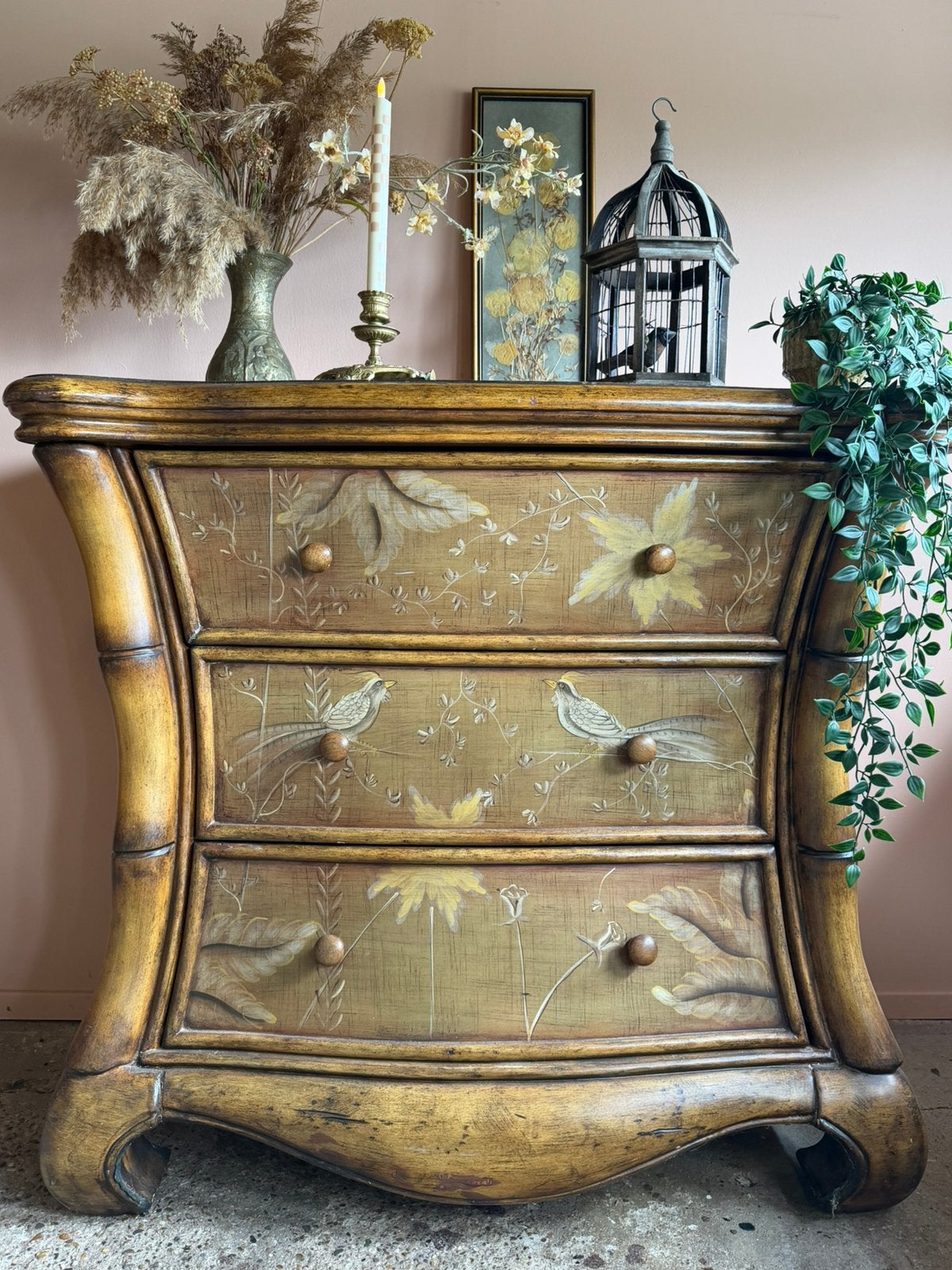 Italiaanse vintage houten commode chinoiserie faux bamboe, Ophalen, Gebruikt, Vintage, 50 tot 100 cm