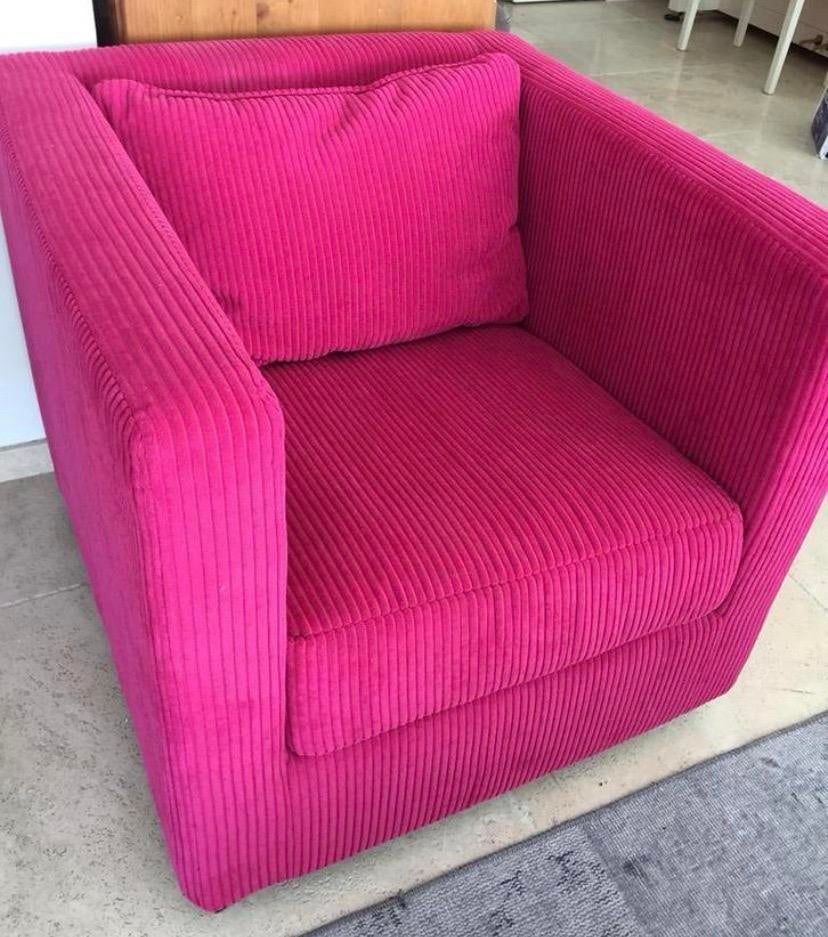 Roze rib fauteuil goede kwaliteit, Ophalen, Eenpersoons, 75 tot 100 cm, Zo goed als nieuw