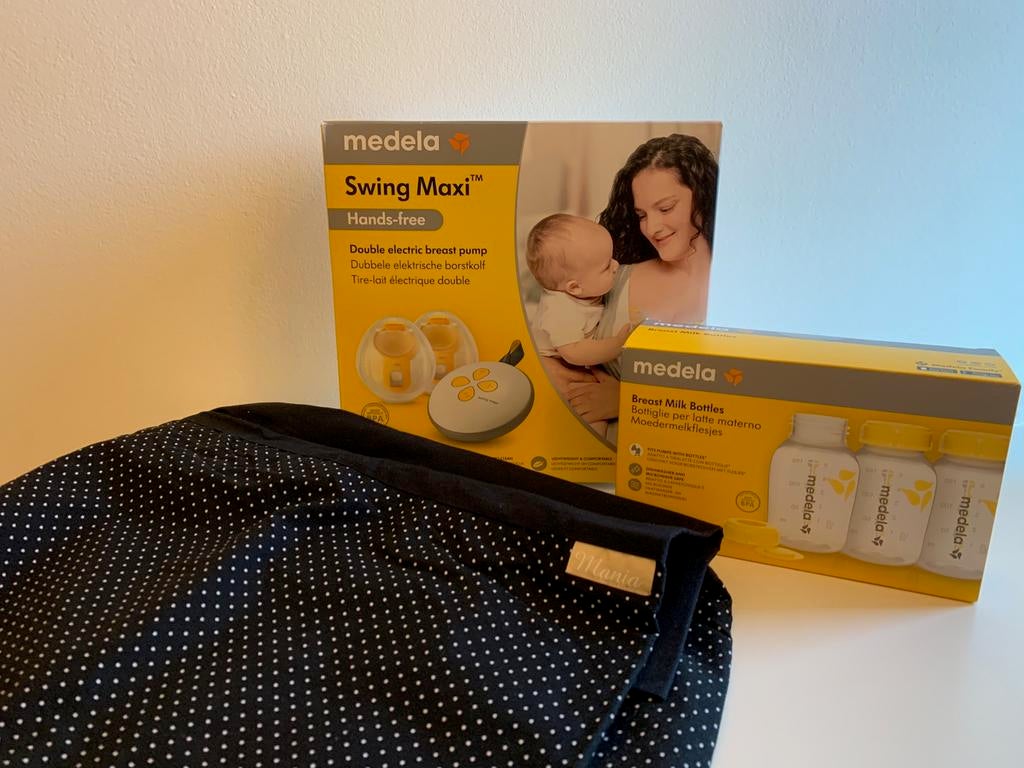 Medela swing-max handsfree borstkolf/3xflesjes/Nursing cover, Ophalen, Zo goed als nieuw, Borstkolf