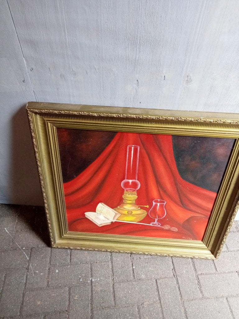 schilderij met olielamp, Ophalen, Overige onderwerpen, Vintage, Overige technieken