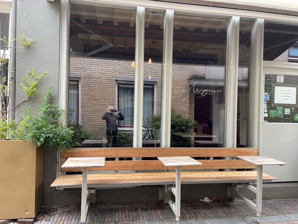 Inklapbaar Horeca Terrasbankje met Tafels, Ophalen of Verzenden, Gebruikt, Meubilair