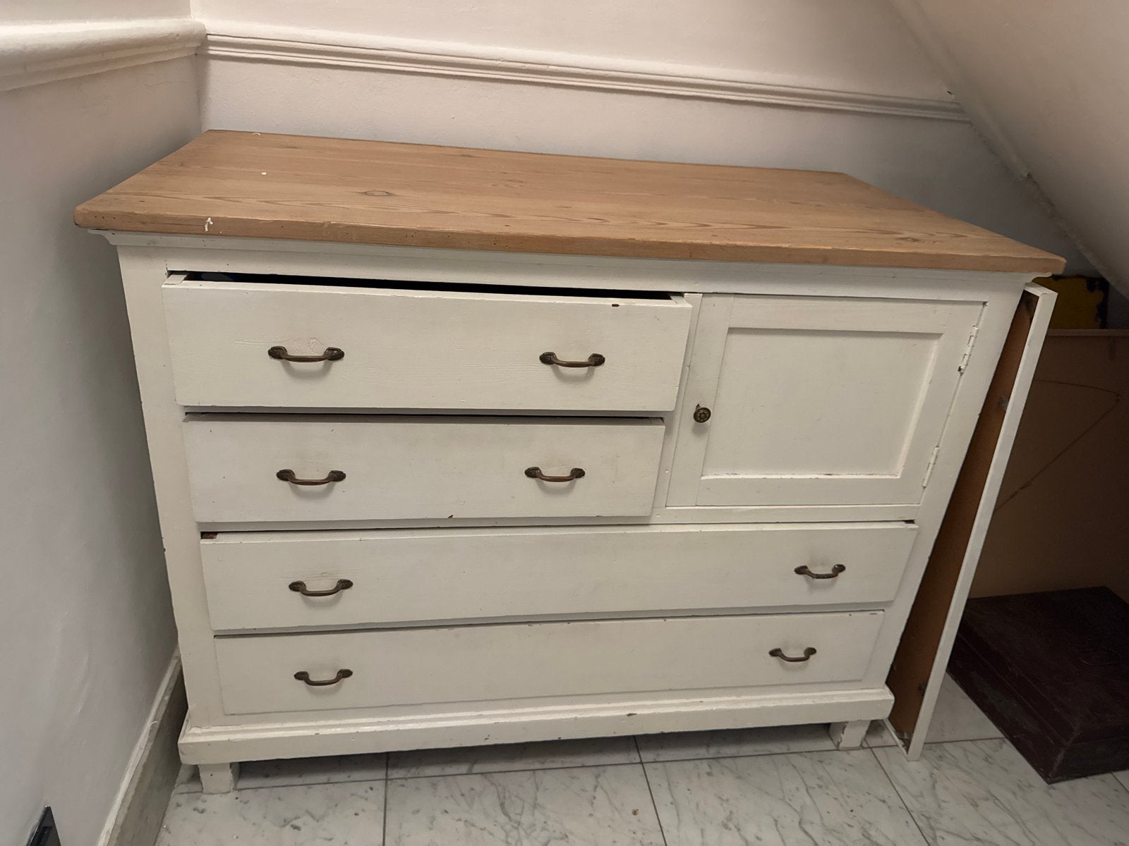 Brocante Ladekast / Belgische broodkast - commode, Ophalen, Gebruikt, 100 tot 150 cm, 5 laden of meer