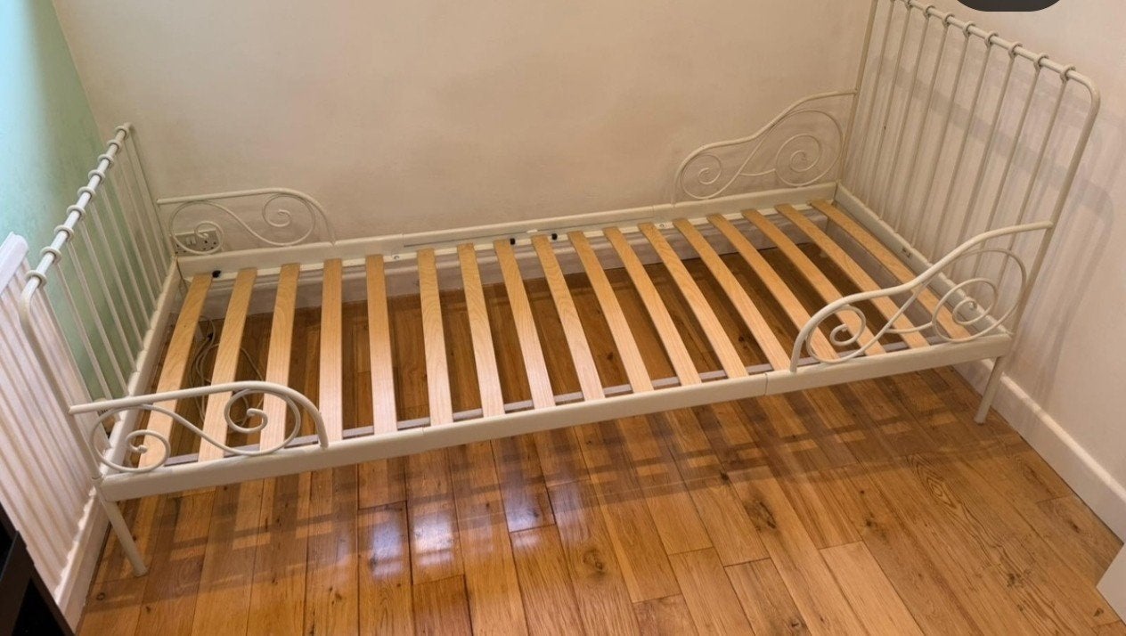 IKEA Minnen meegroeibed wit, inclusief lattenbodem, Lattenbodem, Gebruikt, 70 tot 85 cm, Ophalen of Verzenden