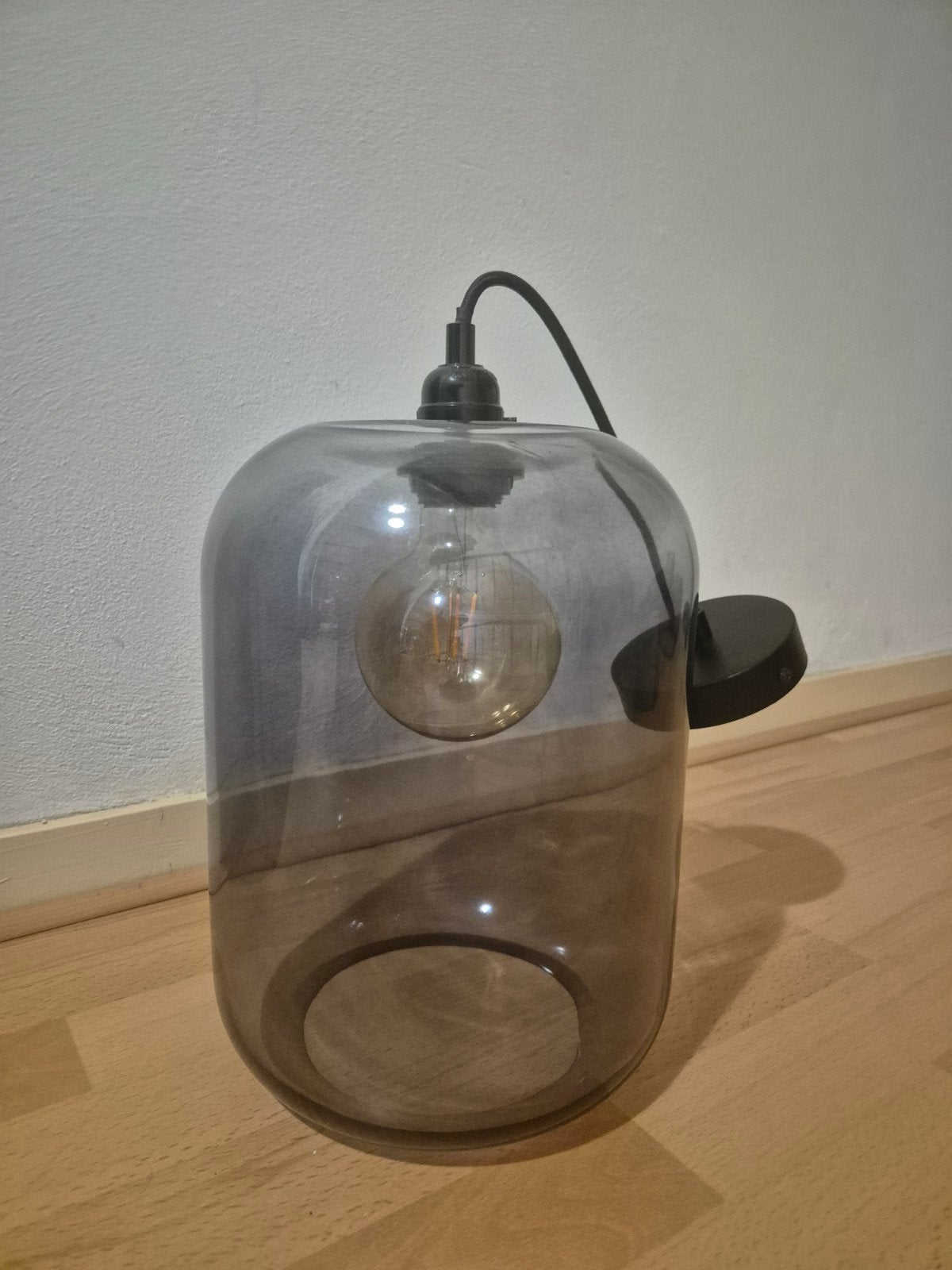 Glazen hang lamp inclusief fitting, Ophalen, Gebruikt, E27 (groot), Glas