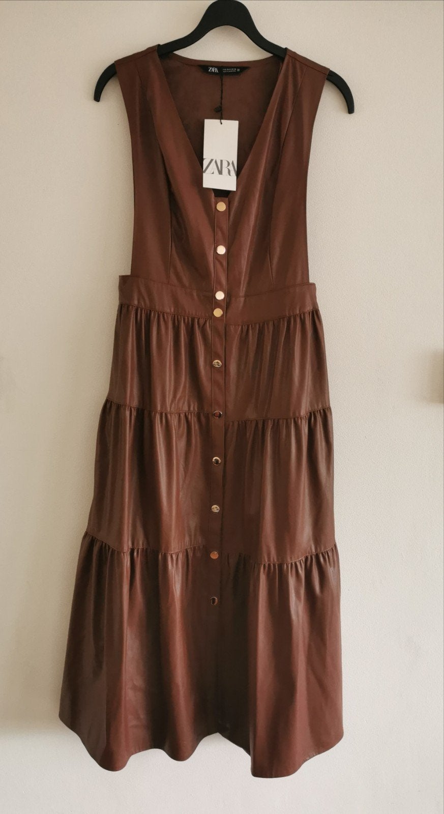 ZARA lederlook overgooier mt. S, Kleding | Dames, Jurken, Bruin, Verzenden, Zara, Nieuw
