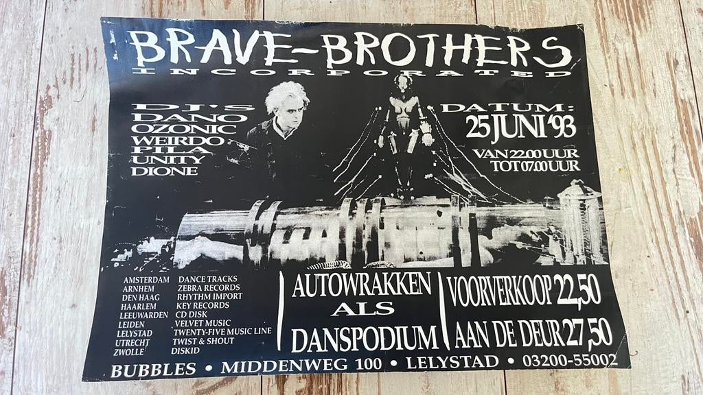 1993 Brace brothers Lelystad gabber Thunderdome hardcore, Verzamelen, Ophalen of Verzenden, Gebruikt, A1 t/m A3, Rechthoekig Liggend