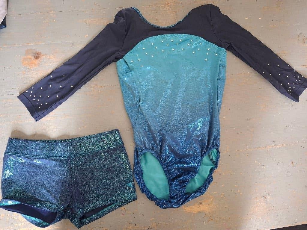 Turnpakje en turnbroekje blauw, Sport en Fitness, Turnen, Ophalen, Gebruikt, Blauw, Kindermaat 122 t/m 140