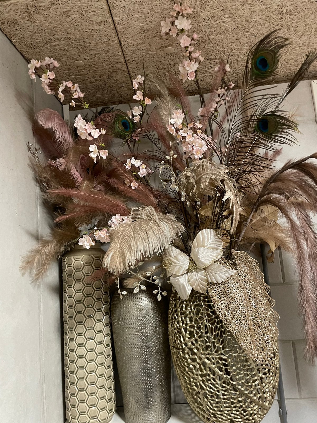 Set van 3 vazen met droogbloemen, Ophalen, Meerkleurig, Zo goed als nieuw, Geschikt voor droogbloemen