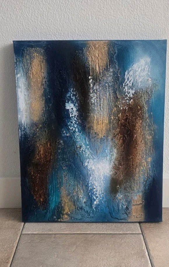 Abstract Schilderij Blauw Goud 50x40cm, Ophalen