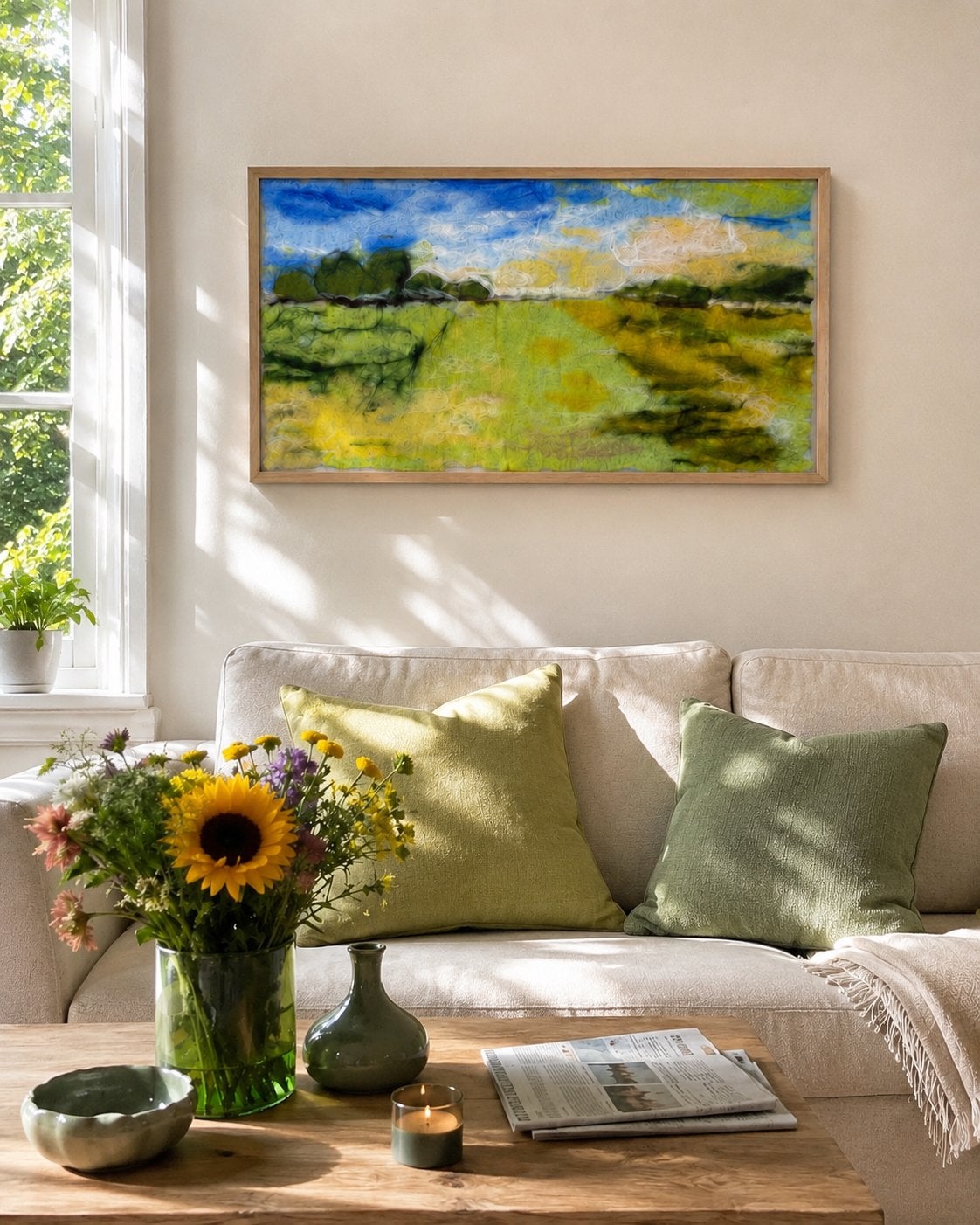 Akoestisch gevild wandkleed : landschap, Groen, Textiel, Nieuw, Ophalen of Verzenden