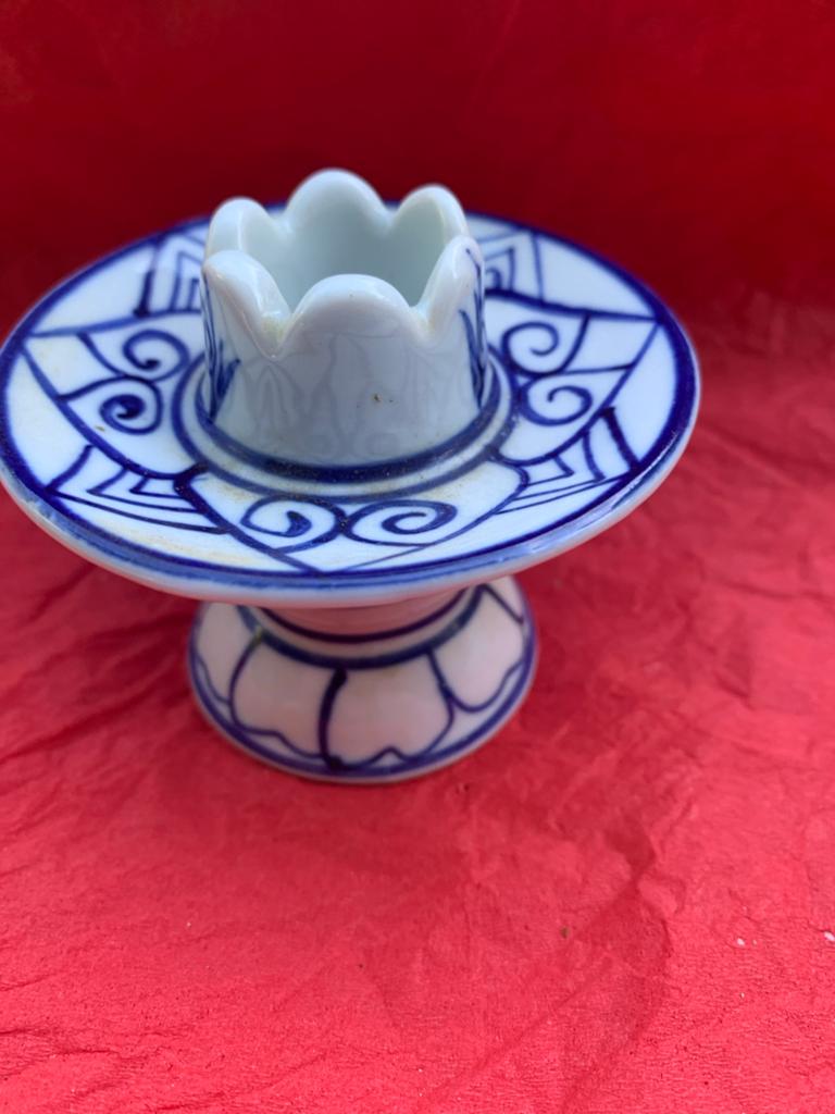 Antieke Chinese Porseleinen Kandelaar - Blauw/Wit, Ophalen of Verzenden