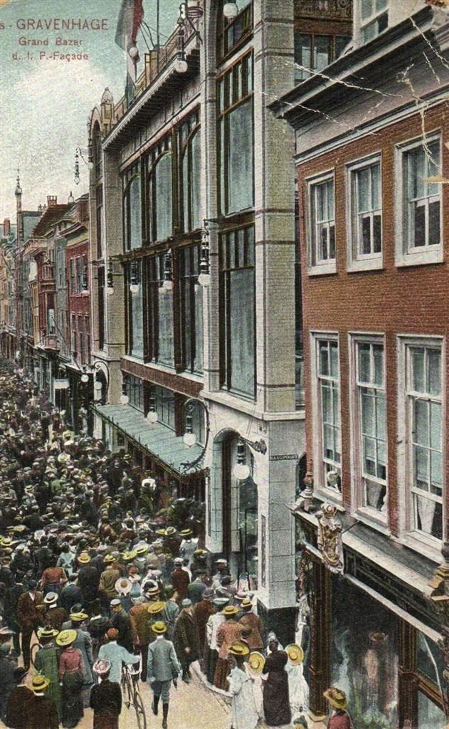 s-Gravenhage, Grand Bazar d.l. P.-Facade - B-keus - 1907 gel, Ophalen of Verzenden, Voor 1920, Gelopen, Zuid-Holland